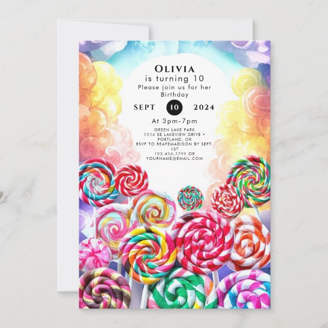 Invitación Espectacular cumpleaños mágico de Candyland (Anverso)