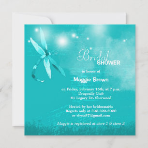 Invitación Espectacular Dragonfly Turquoise Brillante Ducha