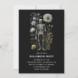 Invitación Espectacular esqueleto negro con flores mágicas vi