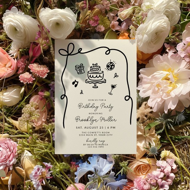 Invitación Espectacular fiesta de cumpleaños (Whimsical Hand Drawn Birthday Invite)