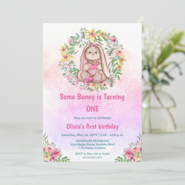 Invitación Espectacular fiesta de cumpleaños con flores (Anverso de pie)