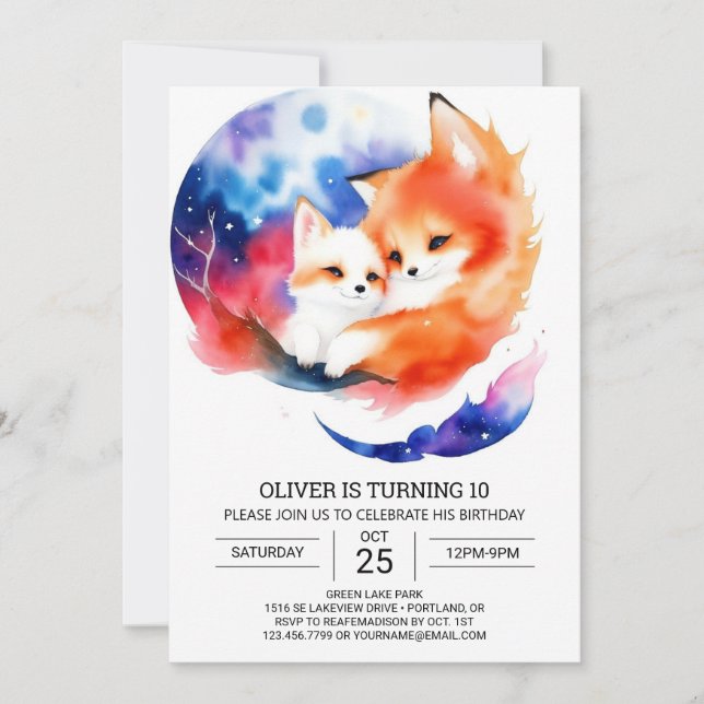 Invitación Espectacular fiesta de cumpleaños de Fox (Anverso)