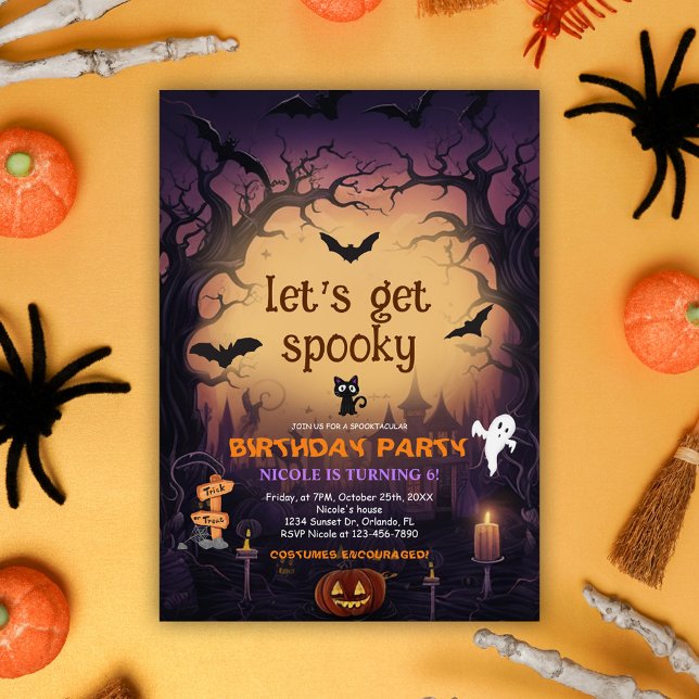 Invitación Espectacular fiesta de cumpleaños de Halloween (Spooky Halloween Birthday Party Invitation)