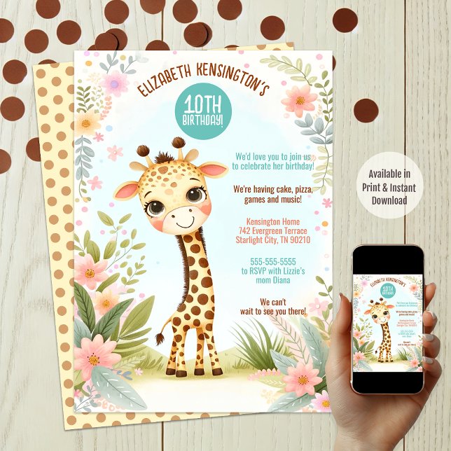 Invitación Espectacular fiesta de cumpleaños de la jirafa cut (Available in print and instant download)