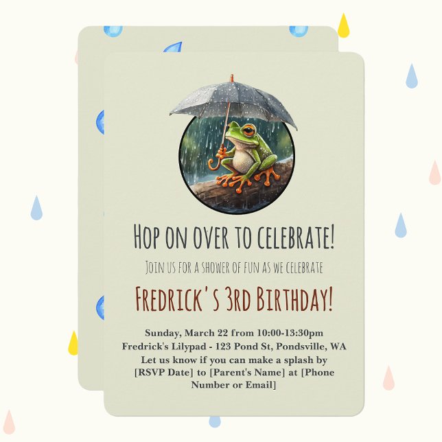 Invitación Espectacular fiesta de cumpleaños de la rana del C (Whimsical woodland birthday collection cottagecore frog rainy day aesthetic birthday party invite)