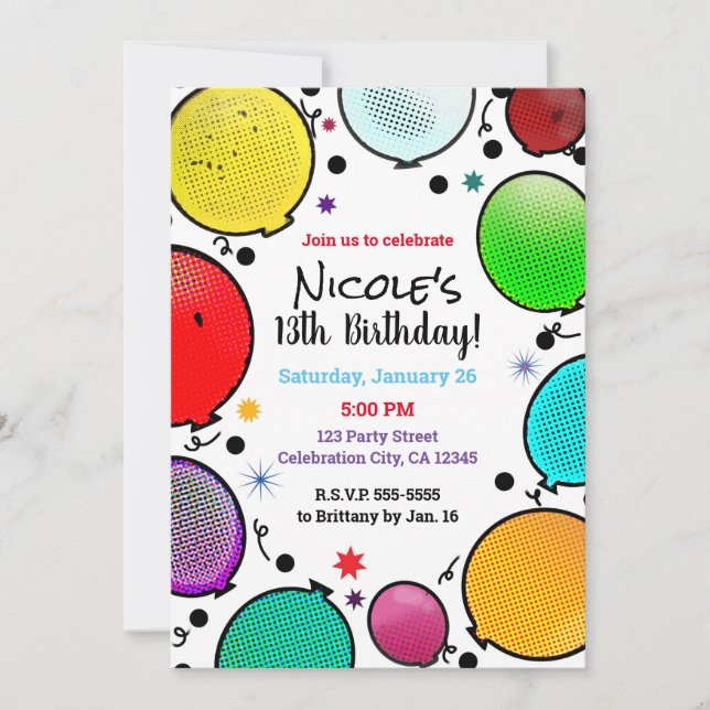 Invitación Espectacular fiesta de cumpleaños de los globos de (Anverso)