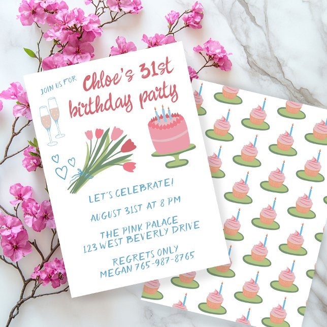 Invitación Espectacular fiesta de cumpleaños Girlie Cute Pers (Whimsical Birthday Party Girlie Cute Custom Invitation
)