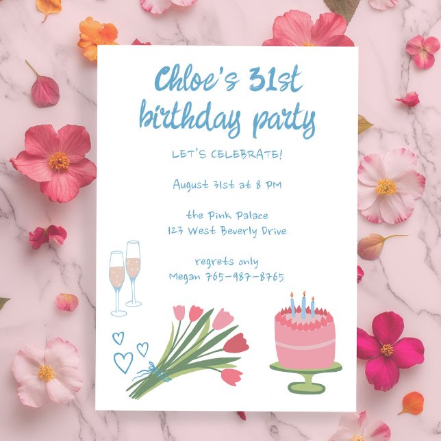 Invitación Espectacular fiesta de cumpleaños Girlie Cute Pers (Whimsical Birthday Party Girlie Cute Custom Invitation
)