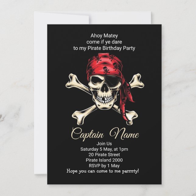 Invitación ¡Espectacular fiesta de cumpleaños pirata! (Anverso)