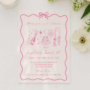 Invitación Espectacular fiesta de cumpleaños rosada con mano