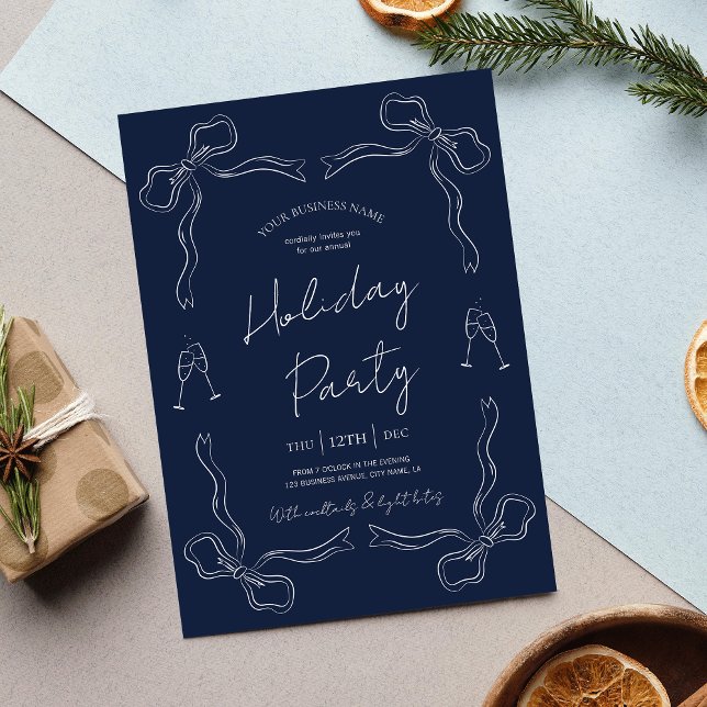Invitación Espectacular fiesta de feriado de la marina (Navy blue and white hand drawn business holiday invitation design, perfect for any festive event)