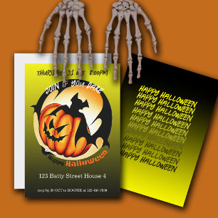 Invitación Espectacular fiesta de Halloween con bate de calab