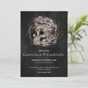 Invitación Espectacular fiesta de Halloween con cráneo floral
