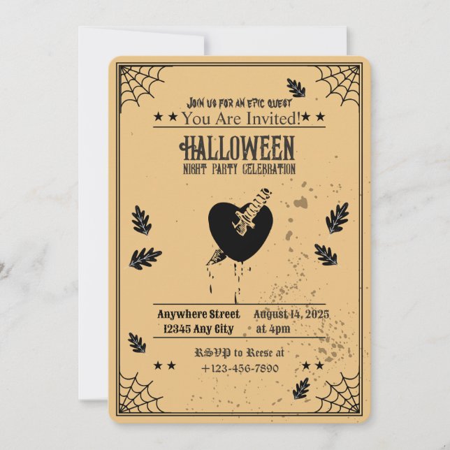Invitación Espectacular fiesta de Halloween de corazón (Anverso)