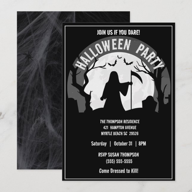 Invitación Espectacular fiesta de Halloween de Grim Reaper (Anverso / Reverso)