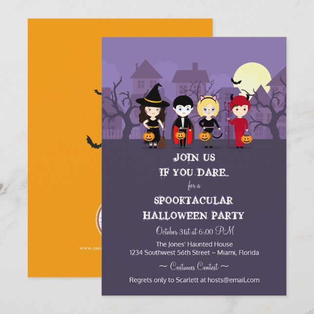 Invitación Espectacular fiesta de Halloween de la noche (Anverso / Reverso)