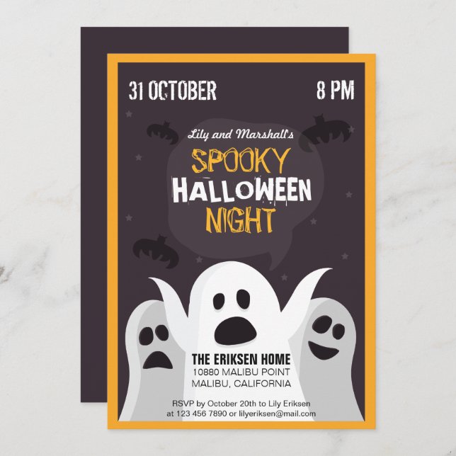 Invitación Espectacular fiesta de Halloween de la noche (Anverso / Reverso)