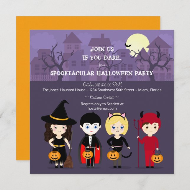 Invitación Espectacular fiesta de Halloween de la noche (Anverso / Reverso)
