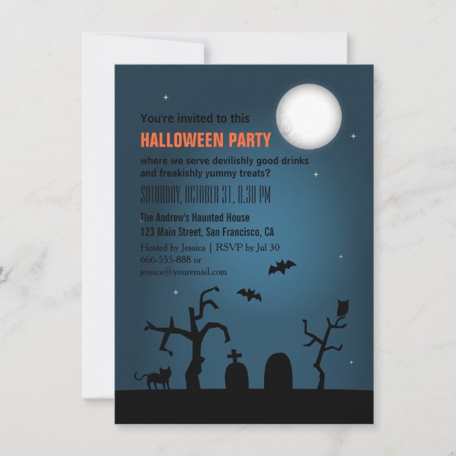 Invitación Espectacular fiesta de Halloween de la silueta lun (Anverso)