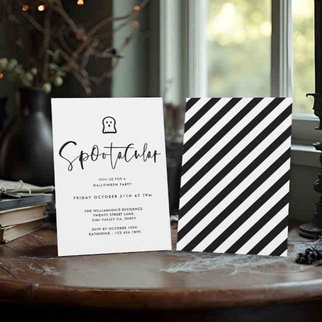 Invitación Espectacular fiesta de Halloween Mínima de Fantasm (Spootacular Black Minimal Ghost Halloween Party Invitation)