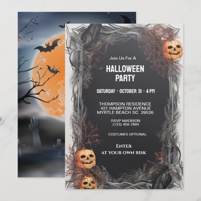 Invitación Espectacular fiesta de la calabaza de Halloween (Anverso / Reverso)