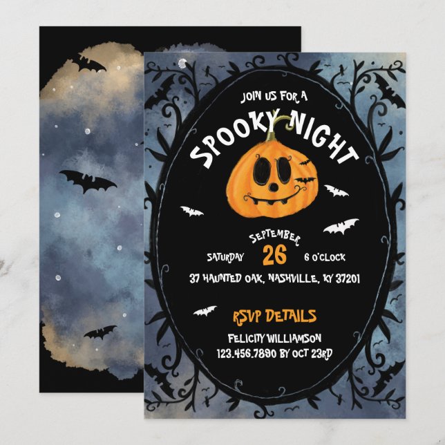 Invitación Espectacular Fiesta de la calabaza de Halloween es (Anverso / Reverso)