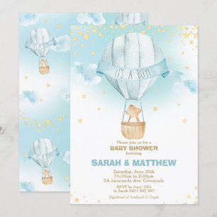 Invitación Espectacular globo aerostático Baby Shower Bear Bo