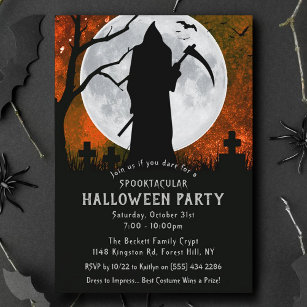 Invitación Espectacular Grim Reaper Graveyard Halloween