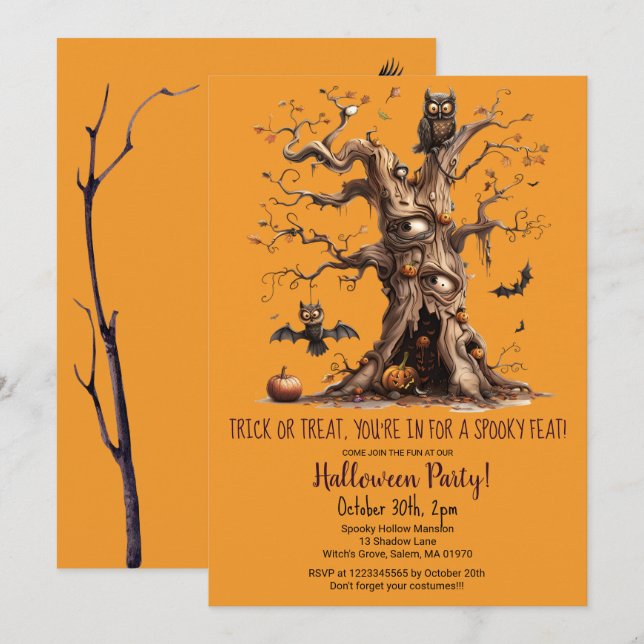 Invitación Espectacular Lechuza Bats Fiesta Halloween (Anverso / Reverso)