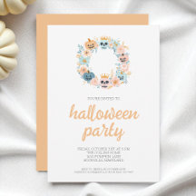 Espectacular Naranja Skull Floral Wreath Halloween