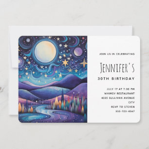 Invitación Espectacular noche grande paisaje lunar cumpleaños