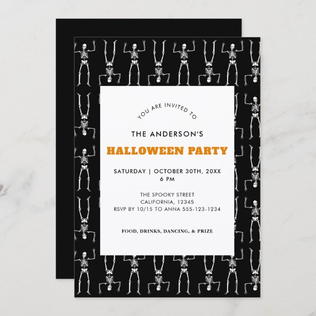 Invitación Espectacular patrón de esqueleto Fiesta de Hallowe (Anverso / Reverso)