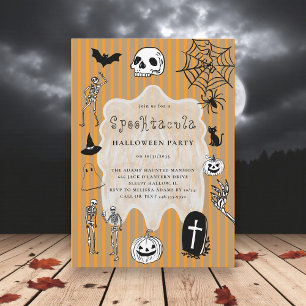 Invitación Espectacular Skeleton Black Cat Bat Halloween Part