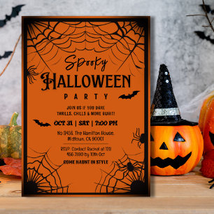 Invitación Espectacular telaraña vintage murciélagos naranja 