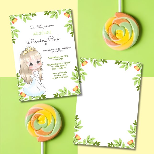 Invitación Espectacular vestido blanco Princesa Cumpleaños Fl (Subido por el creador)