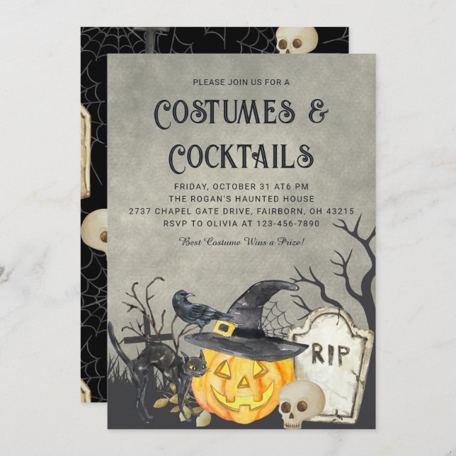 Invitación Espectaculares disfraces y fiesta de Halloween (Anverso / Reverso)