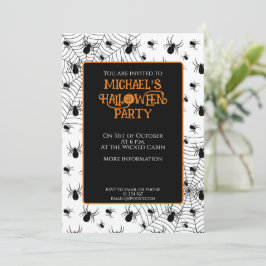 Invitación Espectáculo de arañas blancas negras fiesta de Hal