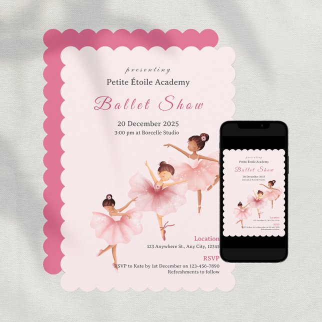 Invitación Espectáculo de baile de niños de la escuela de bal (Pink Ballet School Kids Dance Show Invitation)