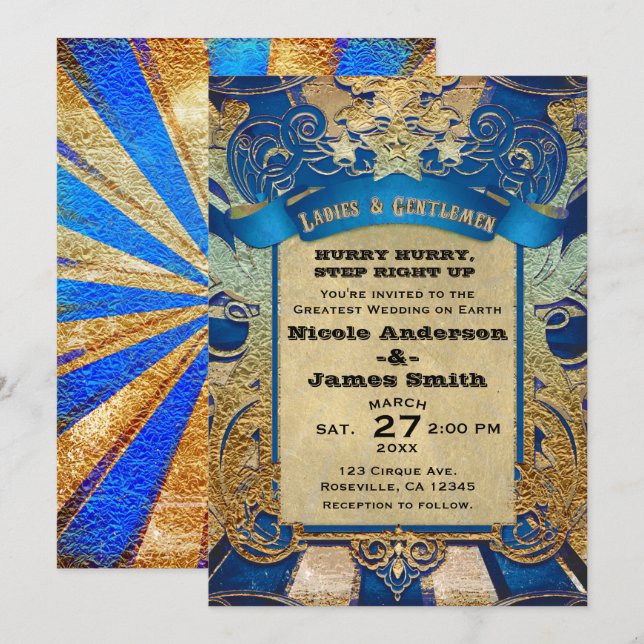 Invitación Espectáculo de Carnaval de Circo Antiguo Royal Blu (Anverso / Reverso)