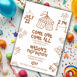 Invitación Espectáculo de circo de garabatos fiesta de cumple