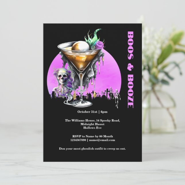 Invitación Espectáculo de cráneo de cementerio de Skeleton ho (Anverso de pie)