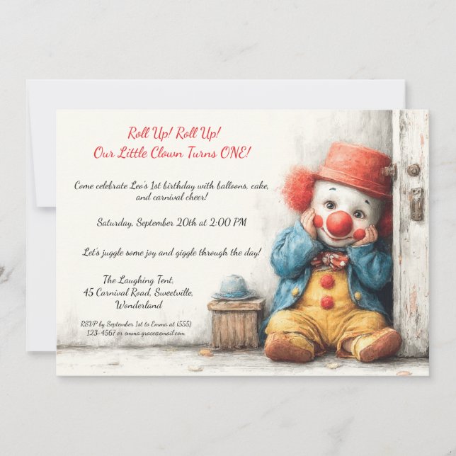 Invitación Espectáculo de cumpleaños del pequeño payaso 1er (Anverso)