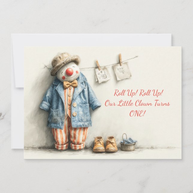 Invitación Espectáculo de cumpleaños número 1 de Little Clown (Anverso)