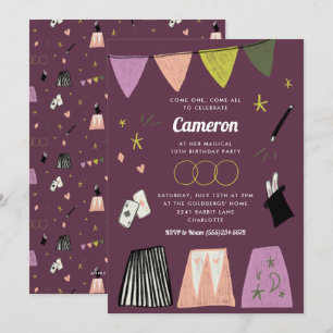 Invitación Espectáculo de Magia Morada para Cumpleaños de Niñ