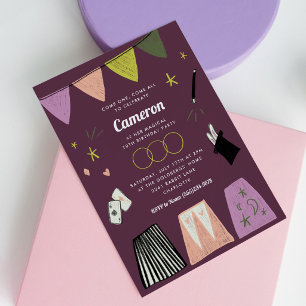 Invitación Espectáculo de Magia Morada para Cumpleaños de Niñ
