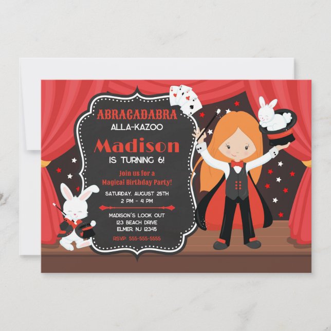 Invitación Espectáculo de Magia Niña Maga Fiesta de Cumpleaño (Anverso)