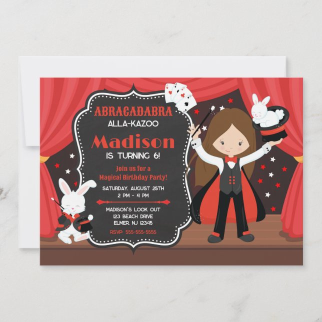 Invitación Espectáculo de Magia Niña Maga Fiesta de Cumpleaño (Anverso)
