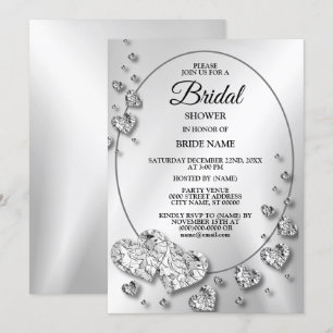Invitación Espectáculo de novias Fiesta Gris brillante Corazo