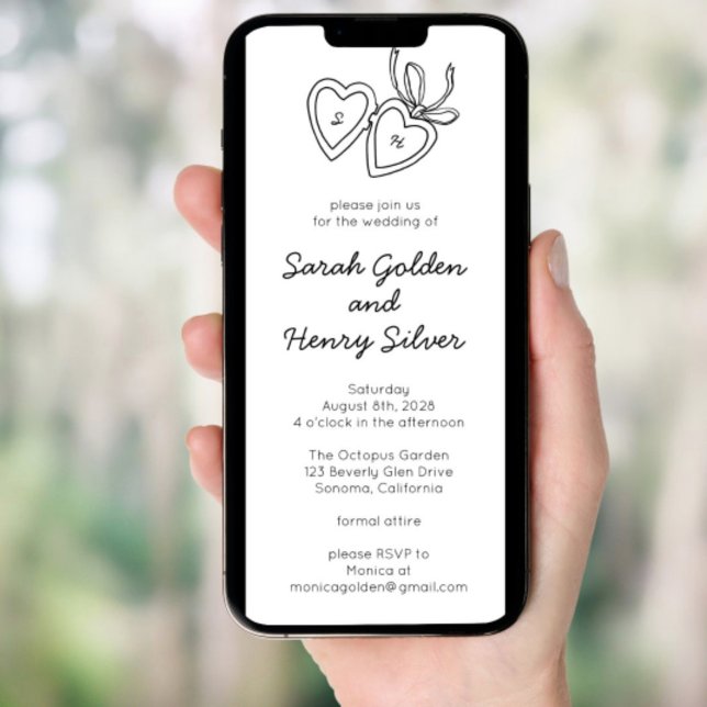 Invitación Espectáculo digital del dibujo del doodle de la ce (Whimsical Heart Locket Doodle Sketch Digital evite Invitation
)