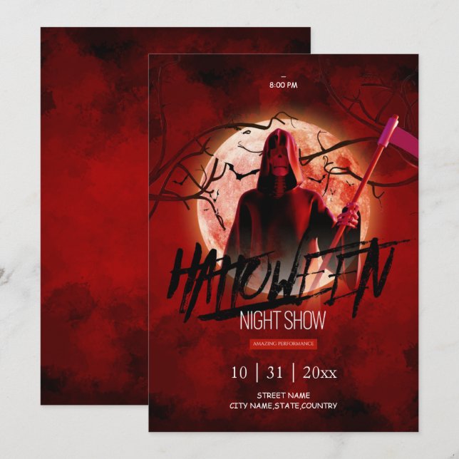 Invitación Espectáculo nocturno de Halloween (Anverso / Reverso)